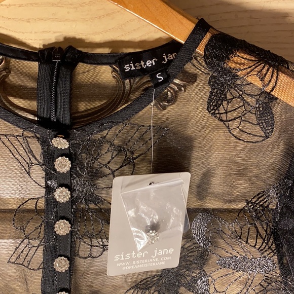 NWT Sister Jane Dream tiered flutter sleeve peplum rhinestone crystal blouse - Picture 9 of 16